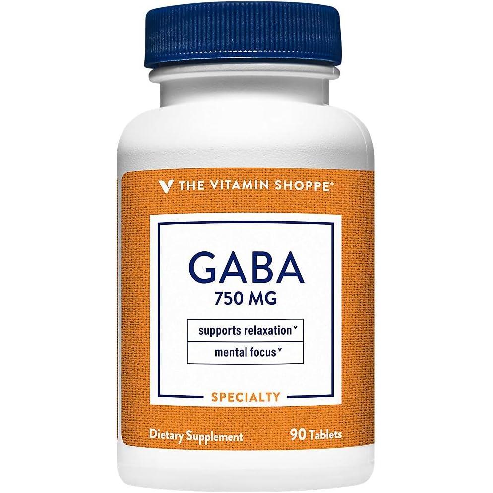 imageThe Vitamin Shoppe GABA 750MG GammaAminobutyric Acid Supports Relaxation 180 Tablets90 Count Pack of 1