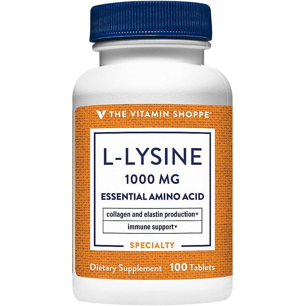 imageThe Vitamin Shoppe LLysine 1000MG Essential Amino Acid Lip Care Supplement Supports Collagen amp Elastin Production Once Daily 100 Tablets