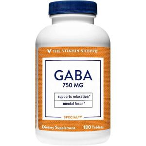 The Vitamin Shoppe GABA 750MG (Gamma-Aminobutyric Acid), Supports Relaxation, (180 Tablets)(180 Count (Pack of 1))