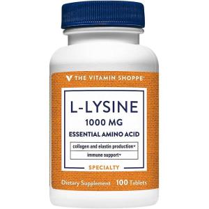 The Vitamin Shoppe L-Lysine 1,000MG, Essential Amino Acid, Lip Care Supplement, Supports Collagen & Elastin Production, Once Daily (100 Tablets)