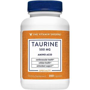 The Vitamin Shoppe Taurine 500mg with B6 – Cardiovascular & Antioxidant Support | Free-Form Amino Acid | 300 Capsules | Cellular Health(300 Count (Pack of 1))