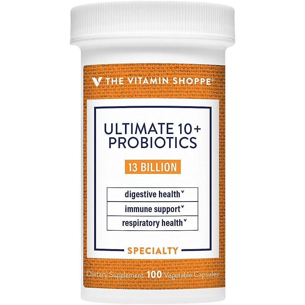 imageThe Vitamin Shoppe Ultimate 10 Probiotics 13 Billion CFU 10 Probiotic Strains for Digestive Health Immune amp Gut Support 100 Vegetable Capsule100 Count Pack of 1