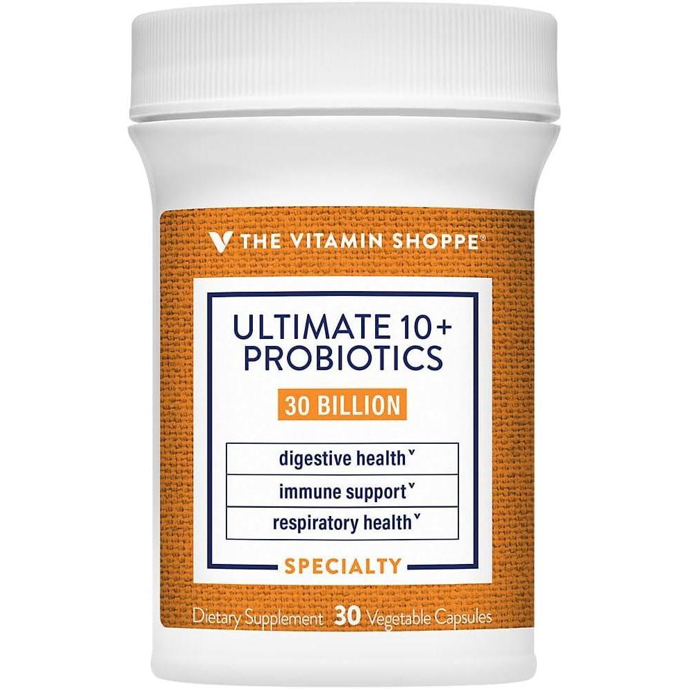 imageThe Vitamin Shoppe Ultimate 10 Probiotics 30 Billion CFU 10 Probiotic Strains for Digestive Health Immune amp Gut Support 60 Vegetable Capsules30 Count Pack of 1