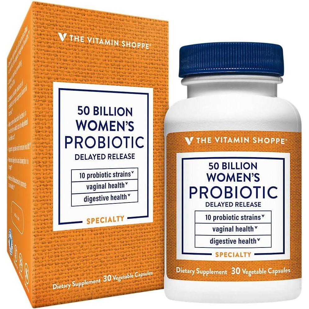 imageThe Vitamin Shoppe Womens Probiotic Delayed Release 50 Billion with 10 Probiotic Strains to Support Digestive Immune amp Vaginal Health or Yeast Imbalance Shelf Stable 60 Veggie Caps30 Count Pack of 1