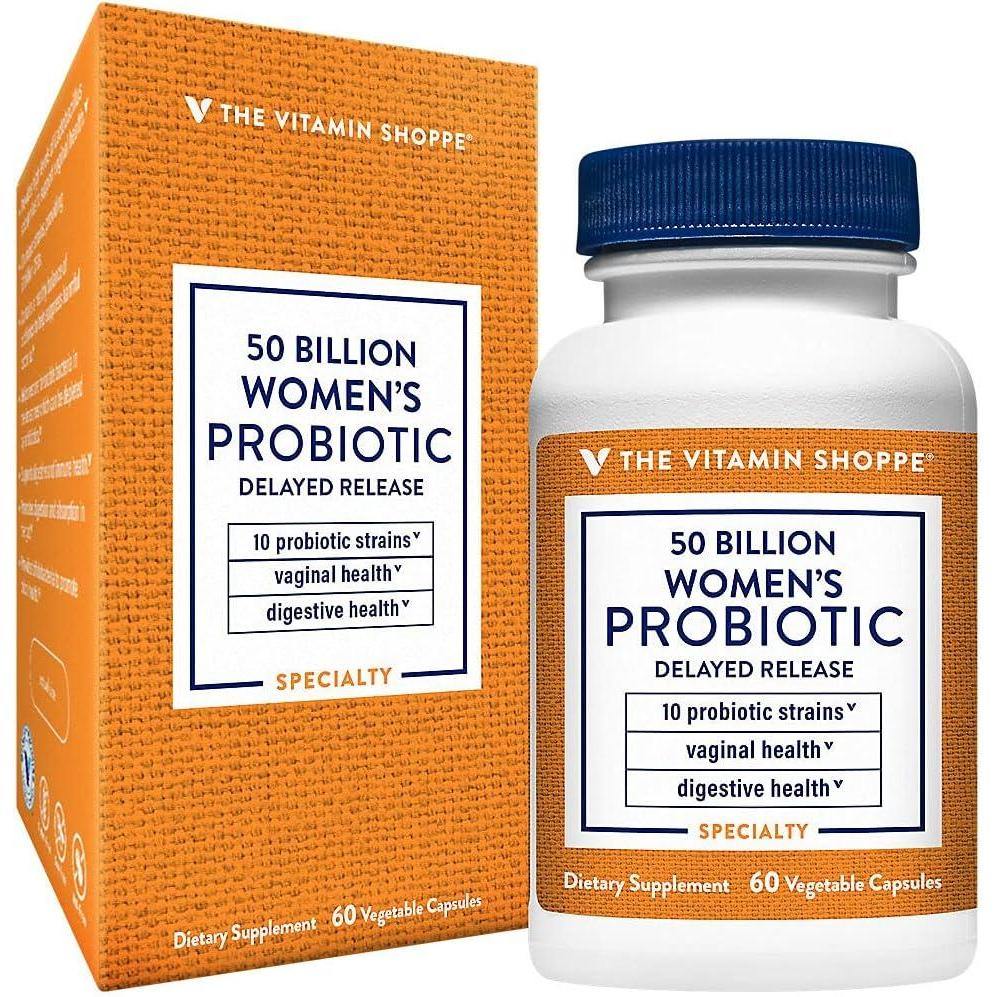 imageThe Vitamin Shoppe Womens Probiotic Delayed Release 50 Billion with 10 Probiotic Strains to Support Digestive Immune amp Vaginal Health or Yeast Imbalance Shelf Stable 60 Veggie Caps60 Count Pack of 1