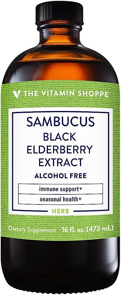 imageThe Vitamin Shoppe Sambucus Black Elderberry Extract Liquid Immune amp Seasonal Support Concentrated Formula 8 oz Great Taste16 Fl Oz Pack of 1
