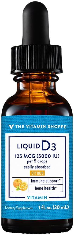 imageThe Vitamin Shoppe Vitamin Liquid D3 2000IU Supports Bone amp Immune Health Aids in Healthy Cell Growth amp Calcium Absorption 1 Fluid OunceCitrus