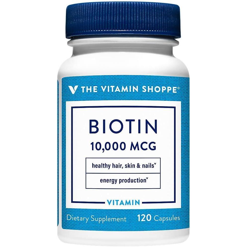 imageThe Vitamin Shoppe Biotin 1000MCG  Hair Growth Skin Health amp Nail Strength Support High Potency B Vitamin 120 Capsules