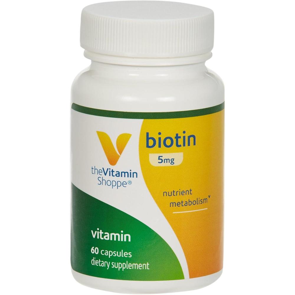 imageThe Vitamin Shoppe Biotin 5000MCG Nutrient Metabolism Support for Healthy Vibrant Hair Healthy Skin amp Strong Nails Energy Production 60 Capsules