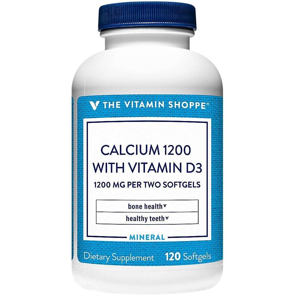 imageThe Vitamin Shoppe Calcium 1200MG with Vitamin D3 for Bone Strength Teeth Health amp Overall Support Daily Mineral 240 Softgels120 Count Pack of 1