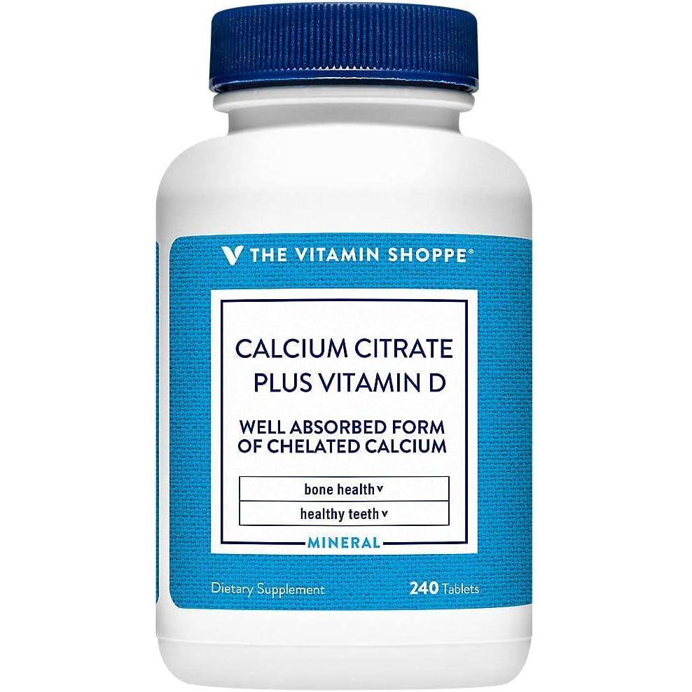 imageThe Vitamin Shoppe Calcium Citrate 400IU Bone Strength Teeth Health amp Muscle Function Highly Absorbable 240 Tablets240 Count Pack of 1
