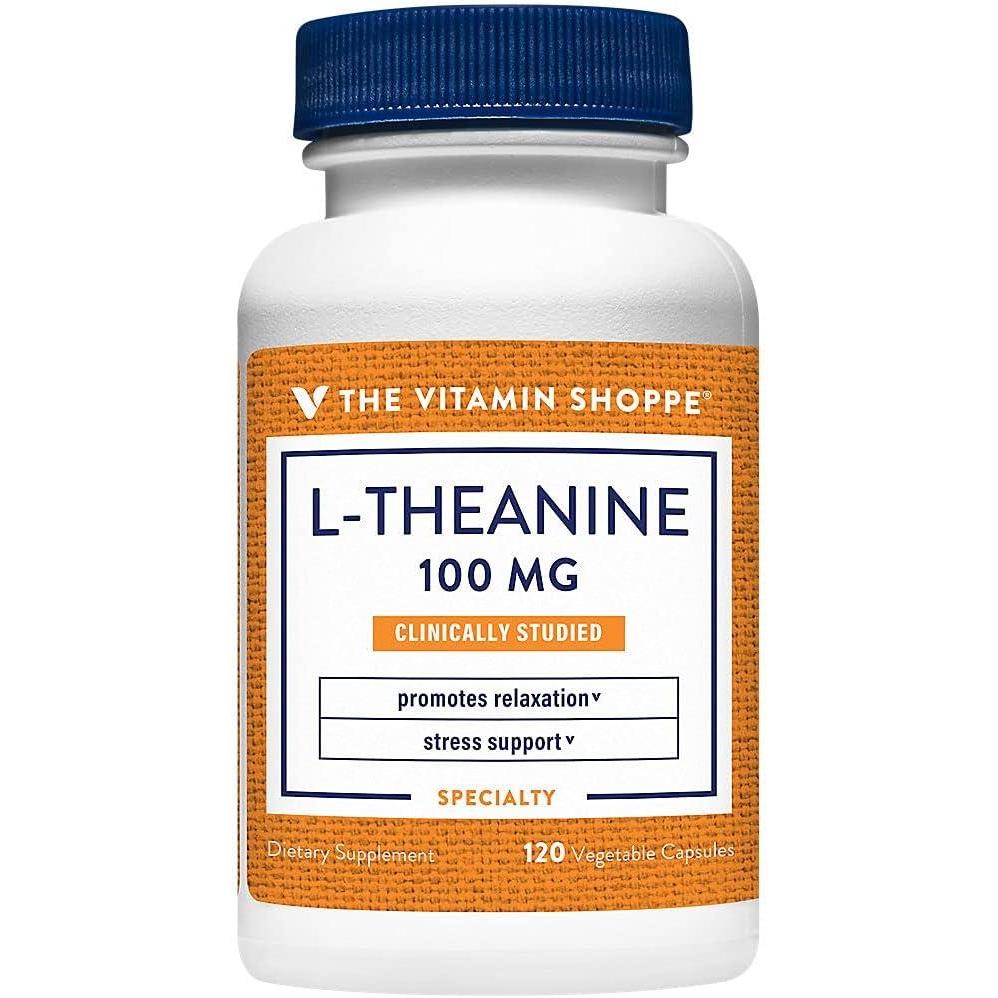 imageThe Vitamin Shoppe LTheanine 100MG Calm Focus Stress Support amp Relaxation Amino Acid from Green Tea 120 Capsules120 Count Pack of 1