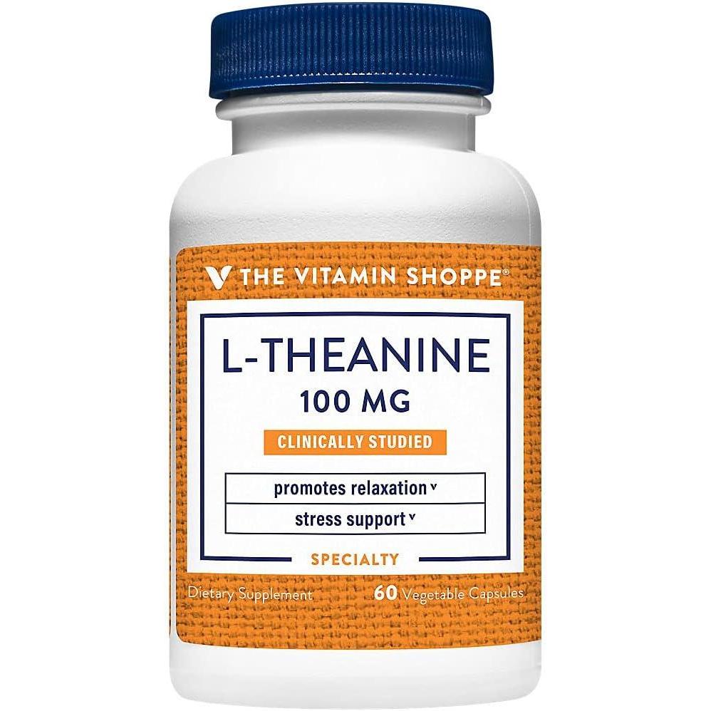 imageThe Vitamin Shoppe LTheanine 100MG Calm Focus Stress Support amp Relaxation Amino Acid from Green Tea 120 Capsules60 Count Pack of 1