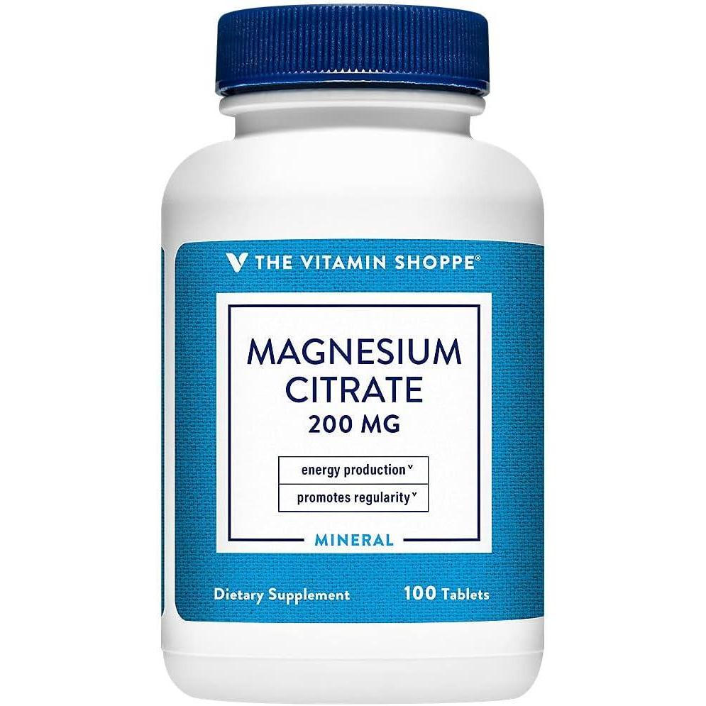 imageThe Vitamin Shoppe Magnesium Citrate 200MG Muscle Relaxation Bone Health amp Energy Production Highly Absorbable 300 Tablets100 Count Pack of 1
