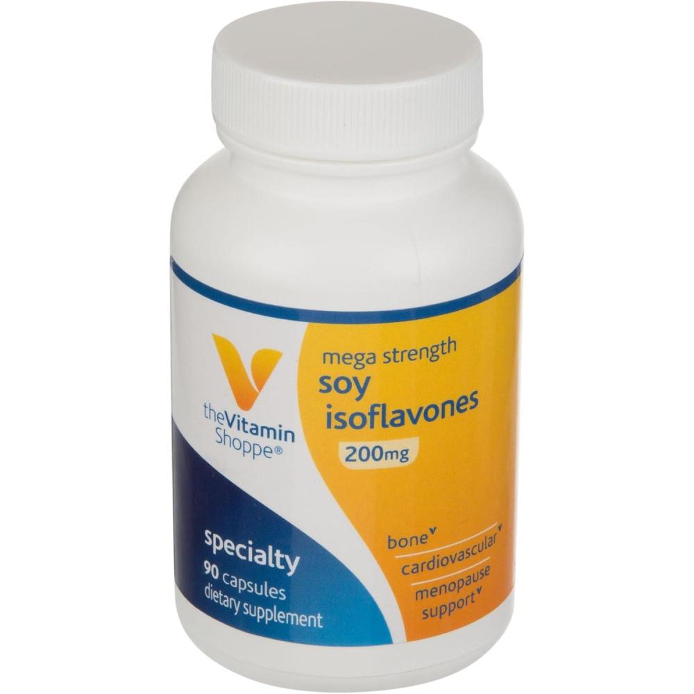 imageThe Vitamin Shoppe Mega Strength Soy Isoflavones 200MG Menopause Support Supports Bone and Cardiovascular Womens Health Derived from Soybeans 90 Capsules