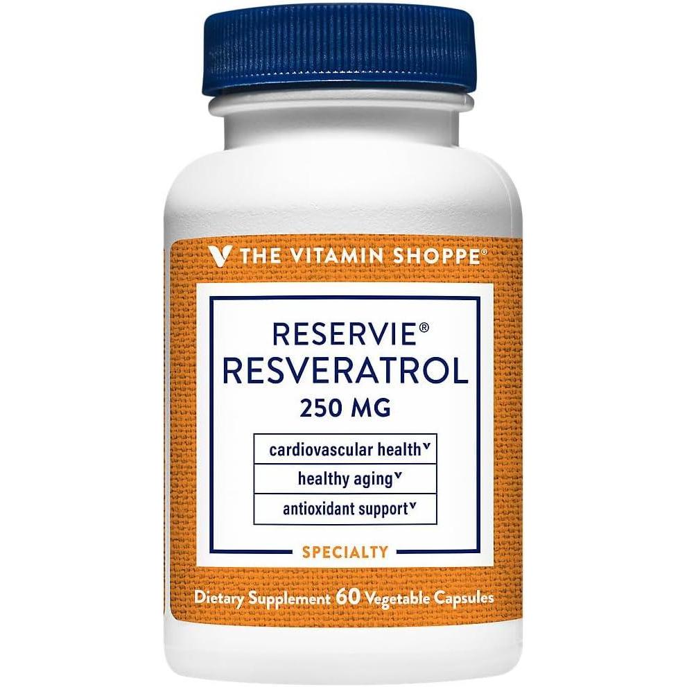 imageThe Vitamin Shoppe Reservie Trans Resveratrol 250MG Antioxidant That Supports Healthy Aging Cellular and Cardiovascular Health 60 Veggie Caps
