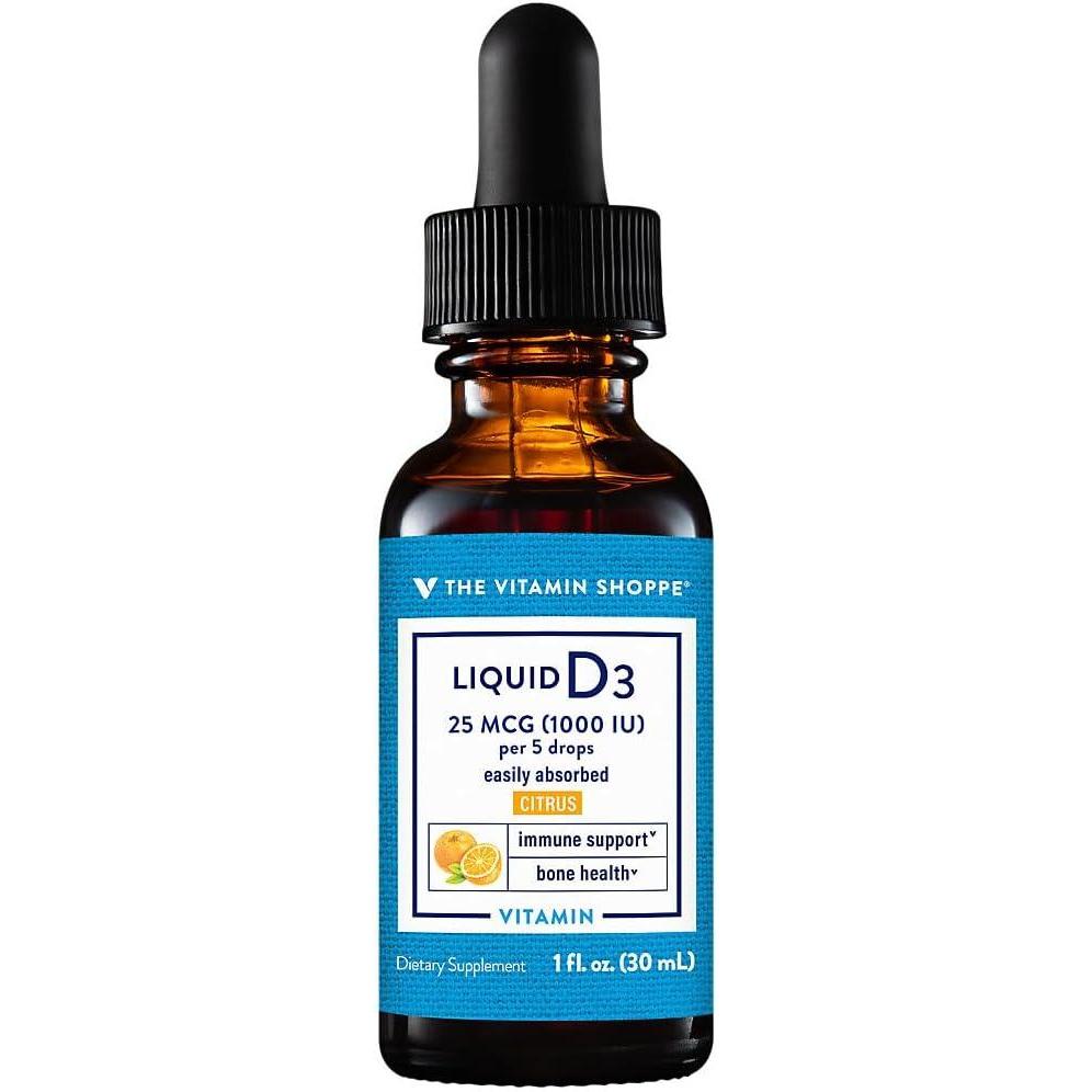 imageThe Vitamin Shoppe Vitamin Liquid D3 1000IU Supports Bone amp Immune Health Aids in Healthy Cell Growth amp Calcium Absorption Citrus Flavor 1 Fluid Ounce
