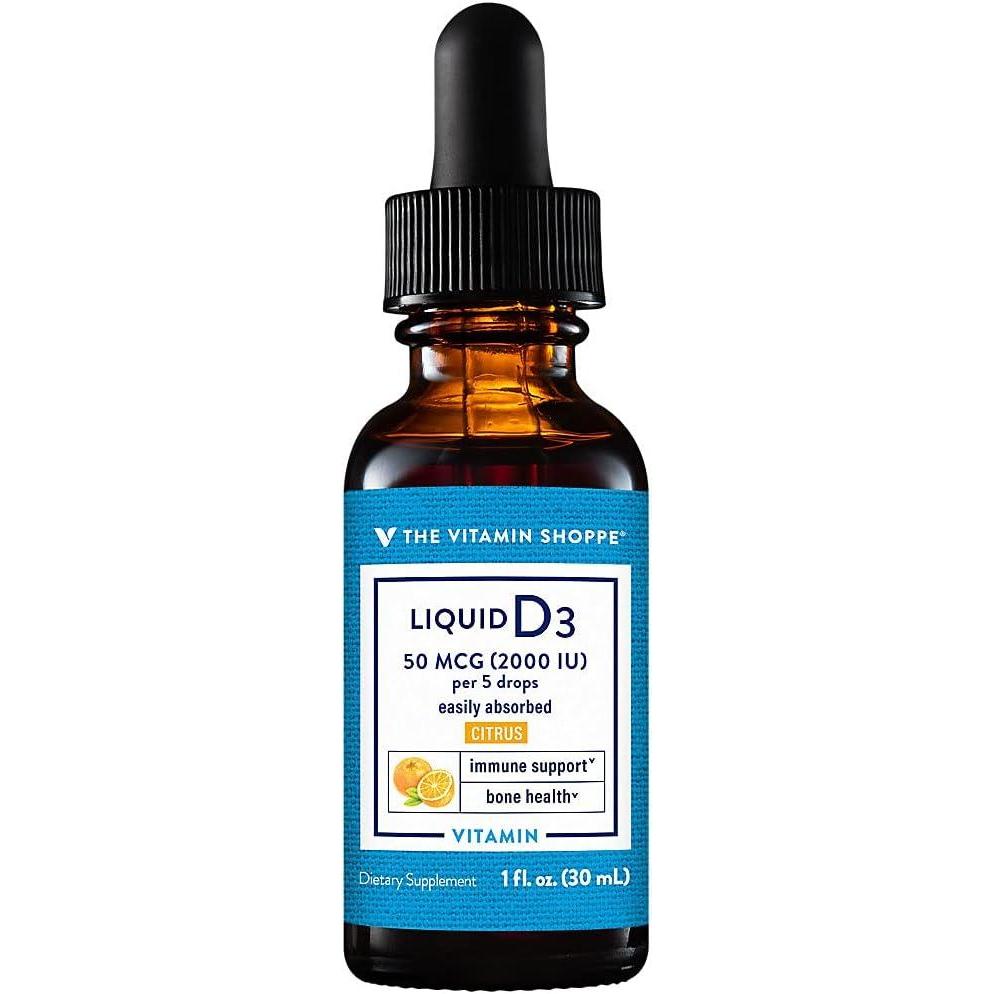 imageThe Vitamin Shoppe Vitamin Liquid D3 2000IU Supports Bone amp Immune Health Aids in Healthy Cell Growth amp Calcium Absorption 1 Fluid OunceCitrus