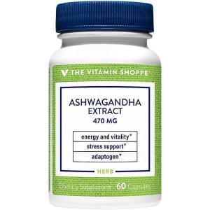 The Vitamin Shoppe Ashwagandha 470MG – Stress Support, Energy & Adaptogenic Wellness, Root Extract (60 Capsules)(60 Count (Pack of 1))