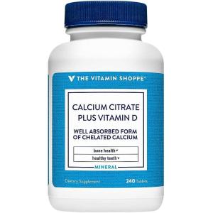 The Vitamin Shoppe Calcium Citrate 400IU – Bone Strength, Teeth Health & Muscle Function, Highly Absorbable (240 Tablets)(240 Count (Pack of 1))
