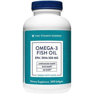 The Vitamin Shoppe Omega 3 Fish Oil 500MG EPA DHA – Heart Health, Brain Function & Joint Support, Molecularly Distilled (240 Softgels)(240 count (Pack of 1))