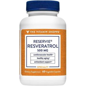 The Vitamin Shoppe Trans-Resveratrol 500mg – Cardiovascular & Longevity Support | Potent Antioxidant | 60 Veggie Caps | Non-GMO Vegan