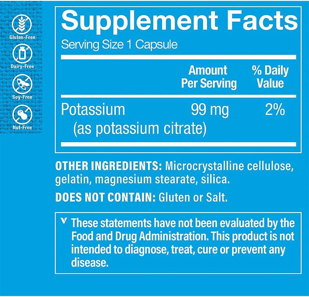imageThe Vitamin Shoppe Potassium 99MG Heart Health Blood Pressure amp Electrolyte Balance Support Essential Mineral 100 CapsulesCitrus