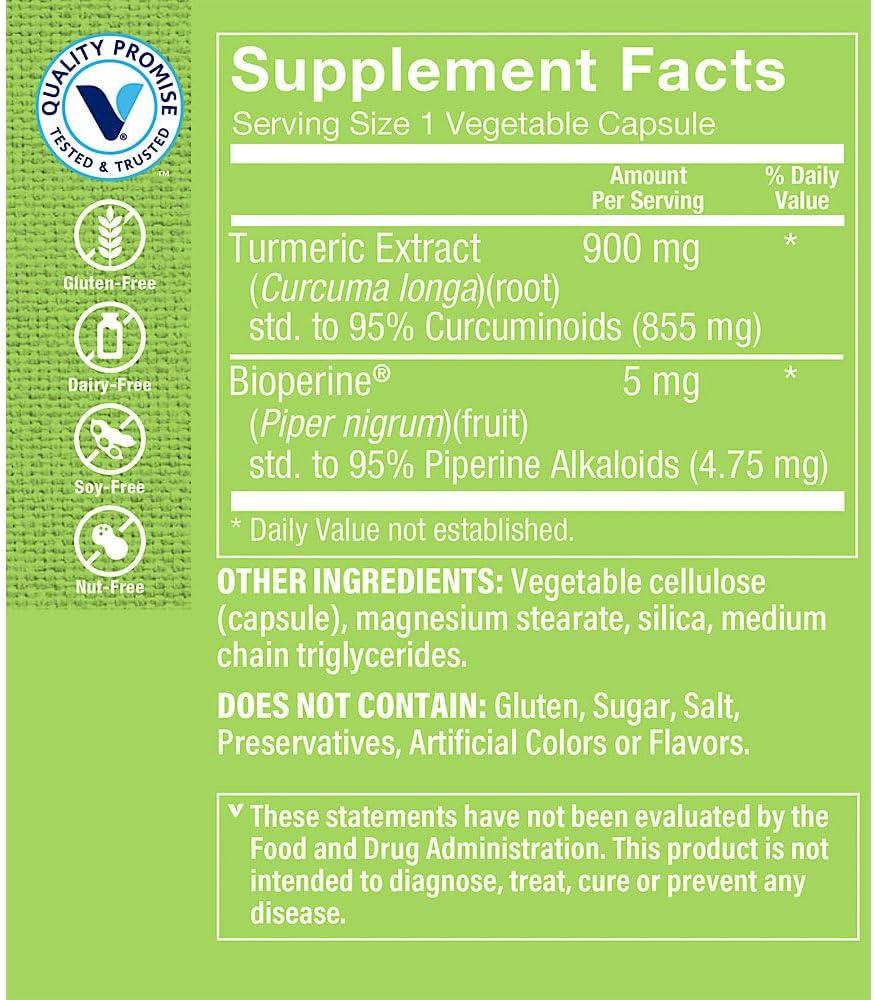 imageThe Vitamin Shoppe Triple Strength Turmeric with Curcumin 900mg Supports Joint Mobility Provides Antioxidant Benefits amp Includes 5mg Bioperine for Nutrient Absorption 120 Vegetarian CapsulesUnflavored
