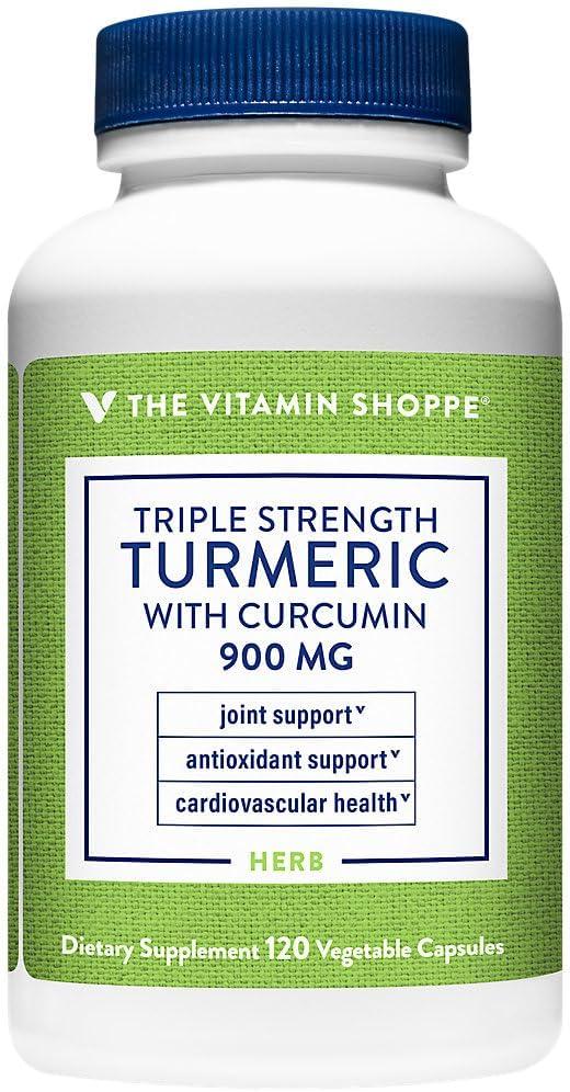 imageThe Vitamin Shoppe Triple Strength Turmeric with Curcumin 900mg Supports Joint Mobility Provides Antioxidant Benefits amp Includes 5mg Bioperine for Nutrient Absorption 120 Vegetarian CapsulesUnflavored