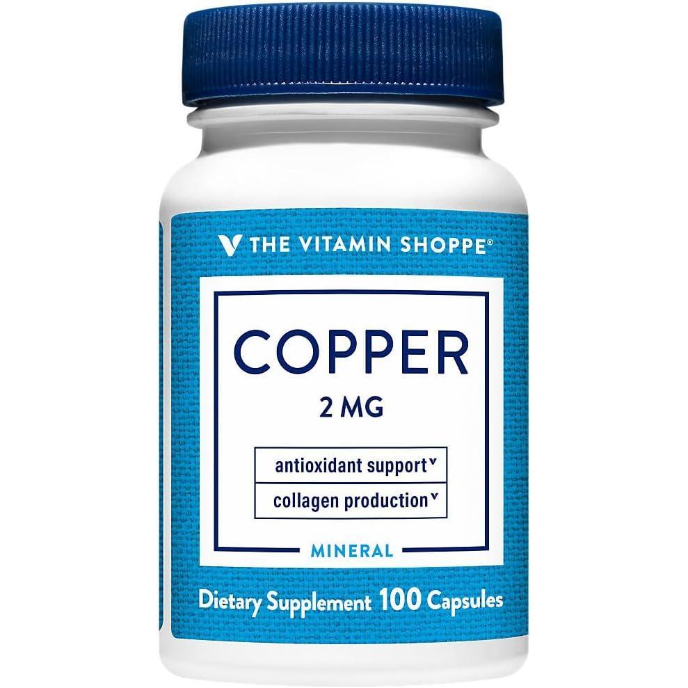 imageThe Vitamin Shoppe Copper 2MG  Iron Metabolism Antioxidant Support amp Immune Function Essential Trace Mineral 100 Capsules