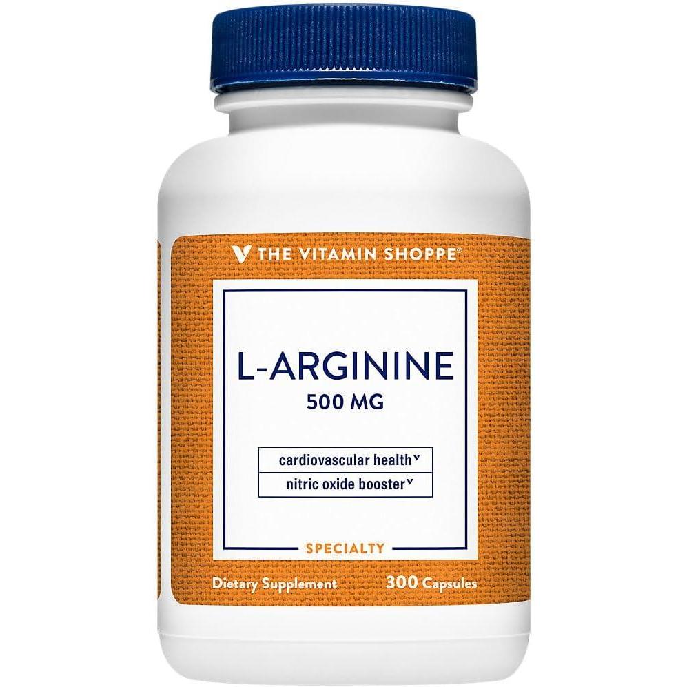 imageThe Vitamin Shoppe LArginine 500MG  Nitric Oxide Production Circulation amp Exercise Performance Support 300 Capsules300 Count Pack of 1