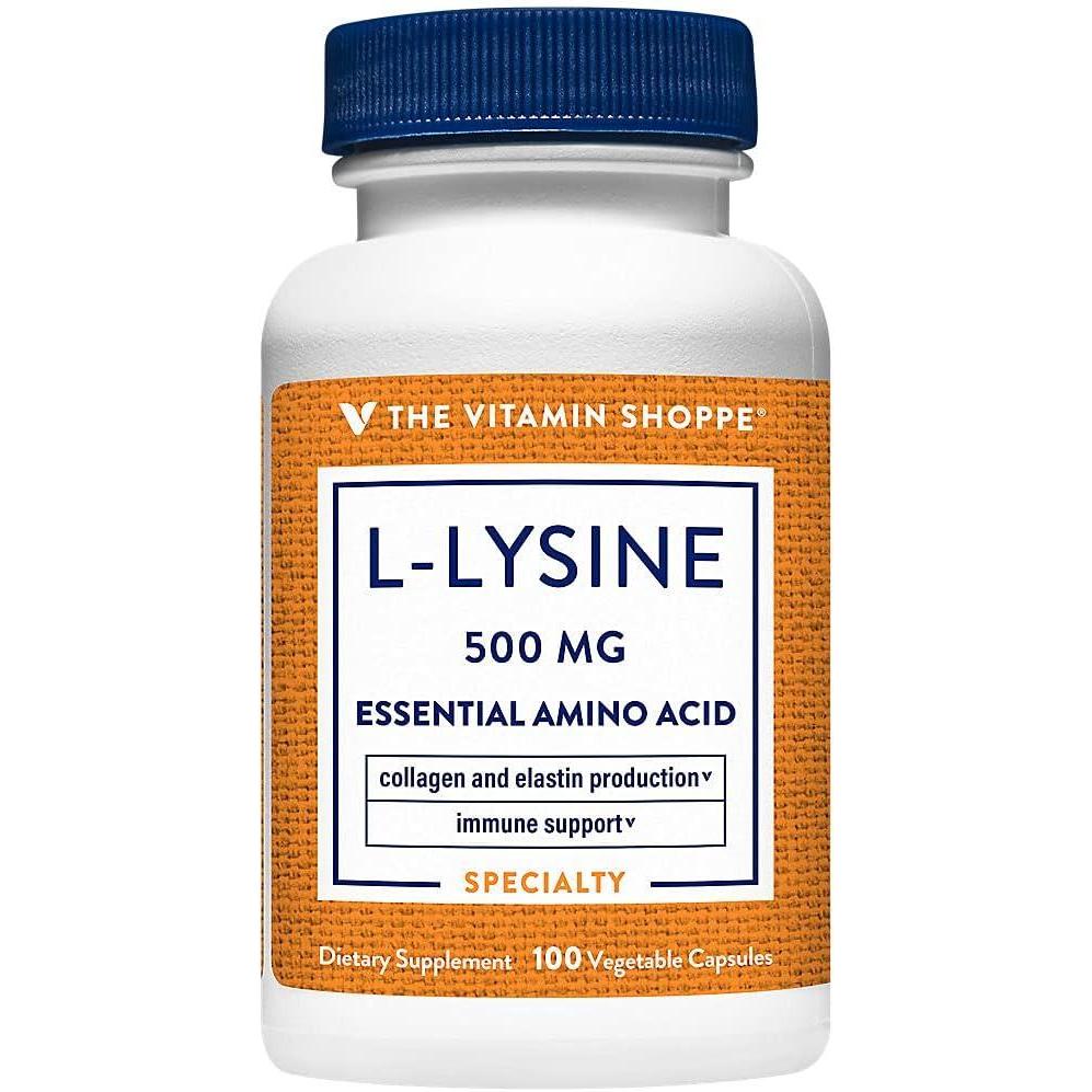 imageThe Vitamin Shoppe LLysine 500MG Immune Support Collagen Formation amp Calcium Absorption Essential Amino Acid 300 Capsules100 Count Pack of 1