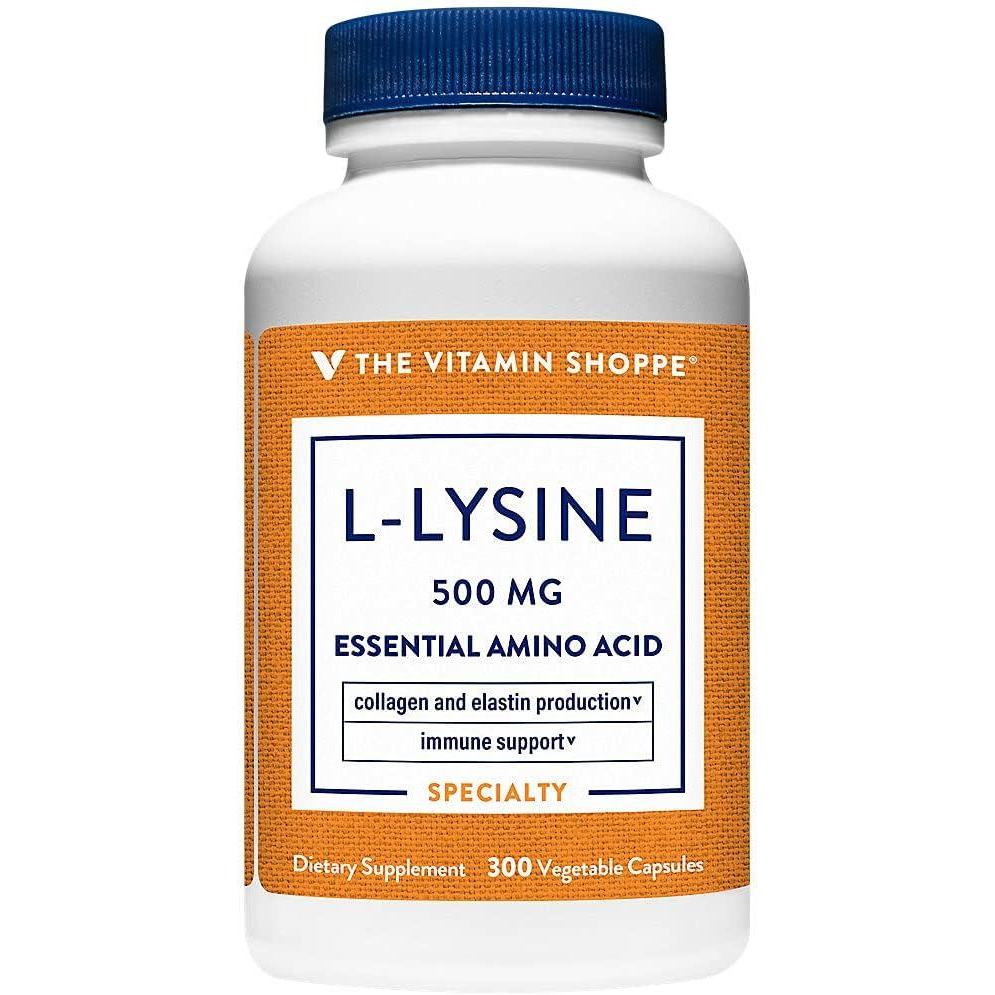 imageThe Vitamin Shoppe LLysine 500MG  Immune Support Collagen Formation amp Calcium Absorption Essential Amino Acid 300 Capsules300 Count Pack of 1