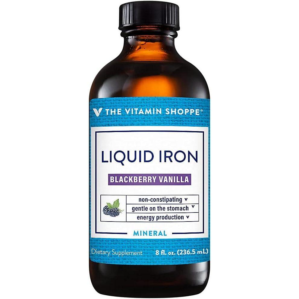 imageThe Vitamin Shoppe Liquid Iron  Easy Absorption BlackBerry Vanilla  NonConstipating Energy  16 oz  Gentle Formula