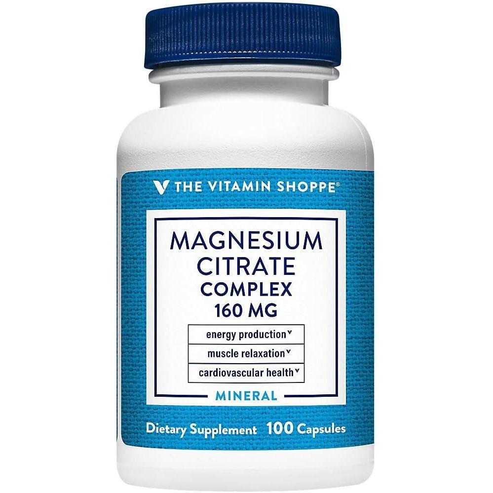 imageThe Vitamin Shoppe Magnesium Citrate 160MG  Muscle Relaxation Bone Health amp Energy Production Highly Absorbable 100 Capsules