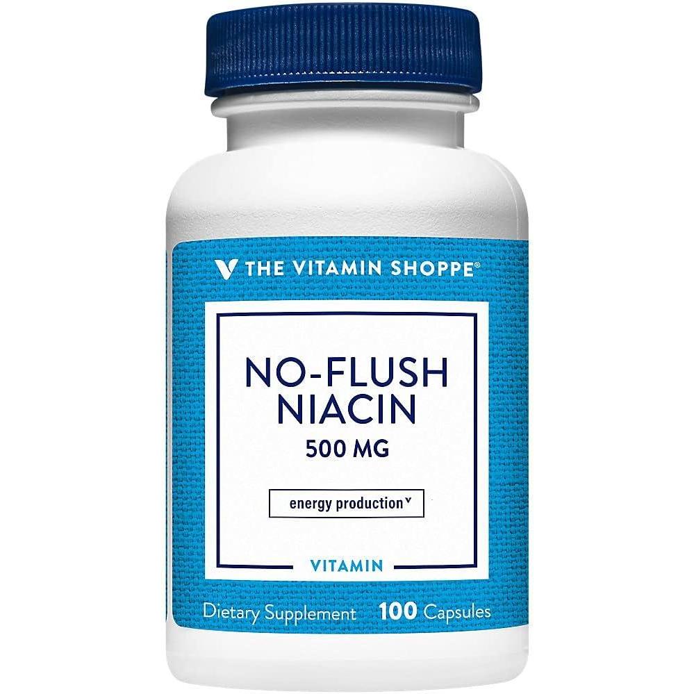 imageThe Vitamin Shoppe No Flush Niacin 500mg Cholesterol amp Cardiovascular Support Inositol Hexanicotinate 300 Capsules FlushFree100 Count Pack of 1