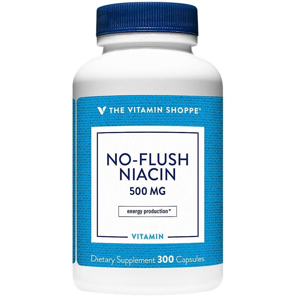 imageThe Vitamin Shoppe No Flush Niacin 500mg  Cholesterol amp Cardiovascular Support  Inositol Hexanicotinate  300 Capsules  FlushFree300 Count Pack of 1