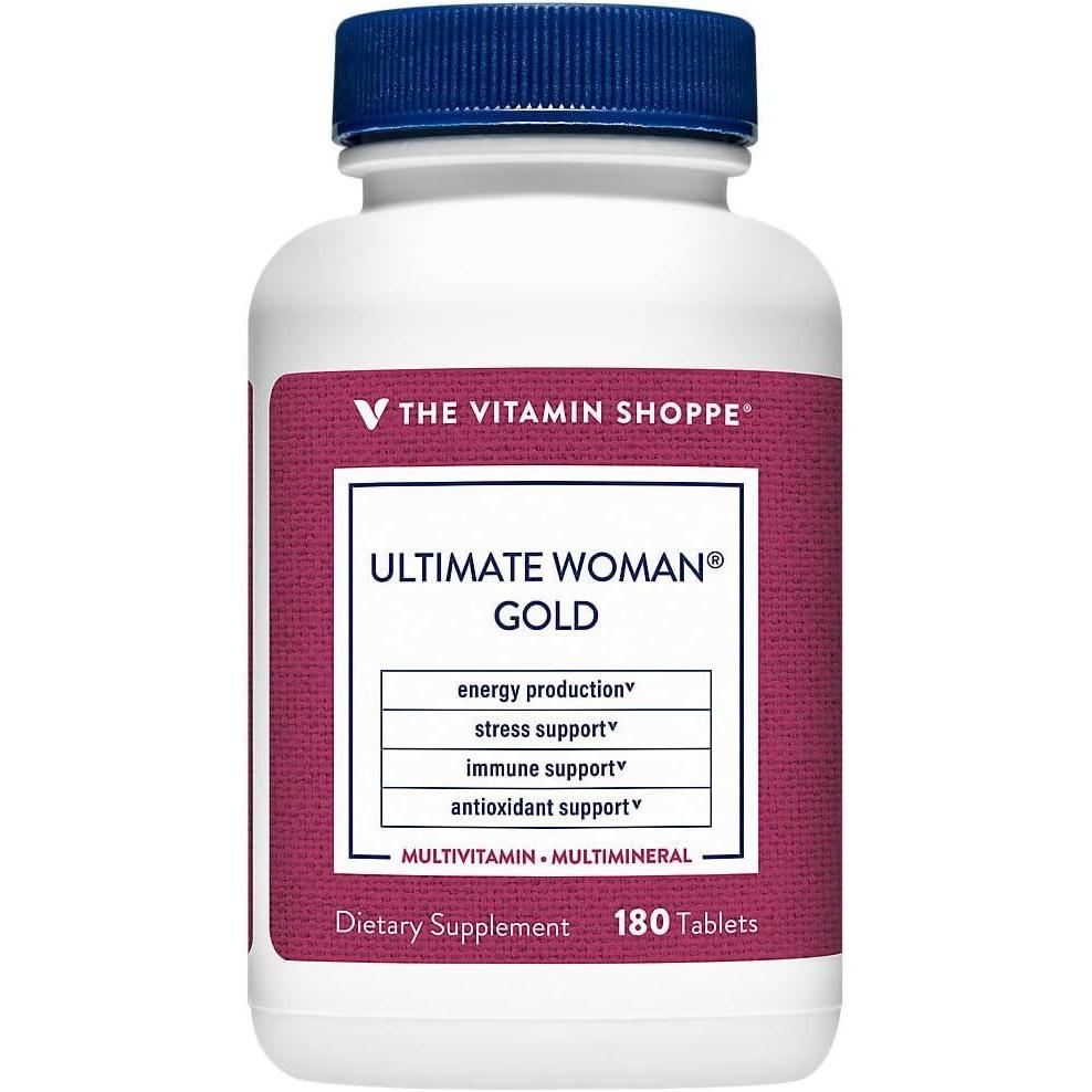 imageThe Vitamin Shoppe Ultimate Woman Gold Multivitamin  with Iron B Vitamins amp Vitamin D3 and More to Support Energy Production Bone amp Immune Health  Gluten Free MultiMineral 90 Tablets180 Count Pack of 1