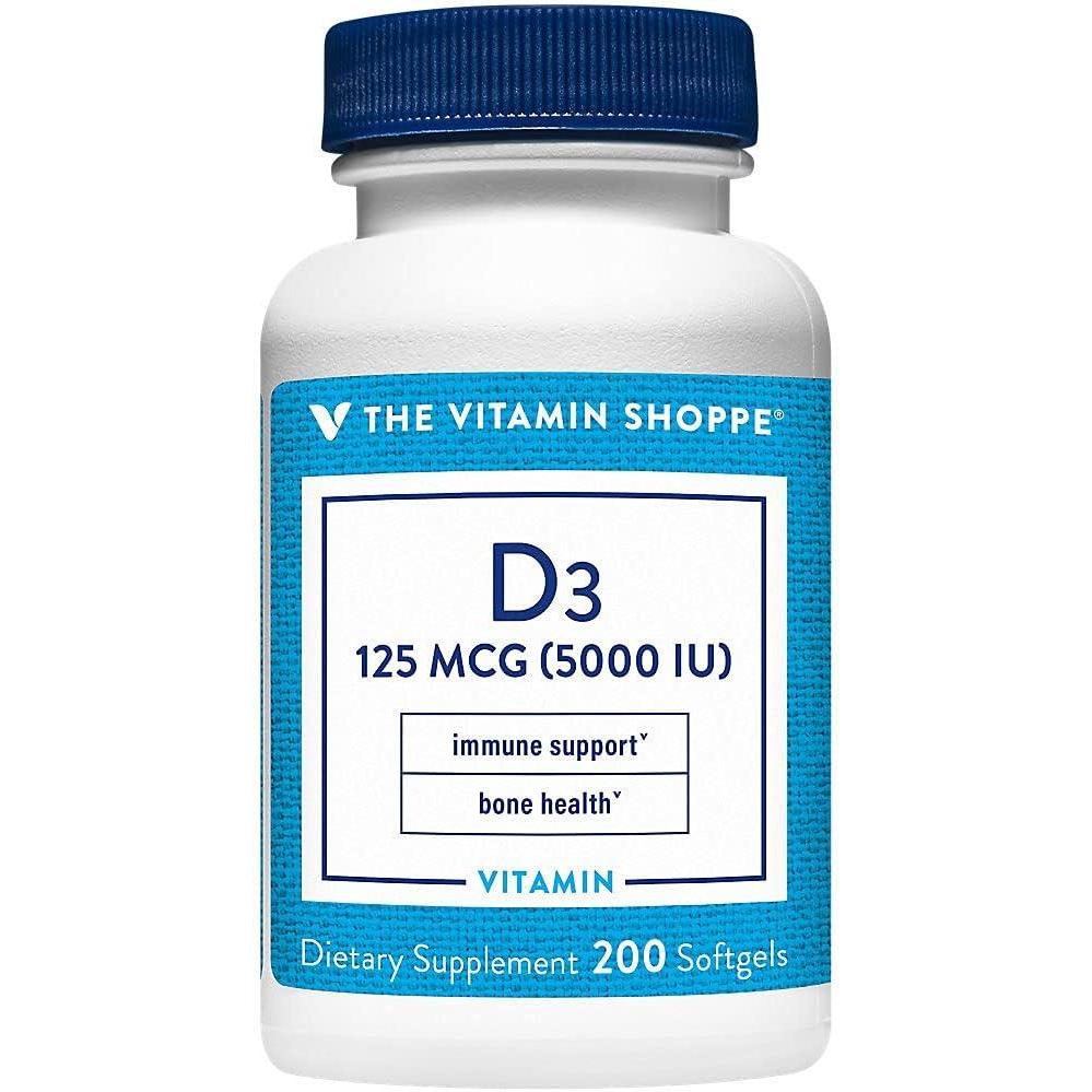 imageThe Vitamin Shoppe Vitamin D3 5000IU Bone Immune amp Cellular Health Cholecalciferol Softgels 200 Softgels GlutenFree200 count Pack of 1