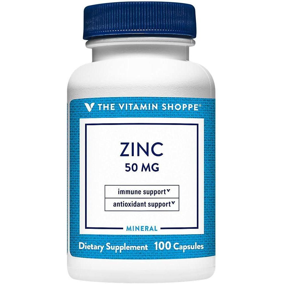imageThe Vitamin Shoppe Zinc 50MG  Immune Support Skin Health amp Antioxidant Protection Essential Mineral 100 Capsules100 Count Pack of 1