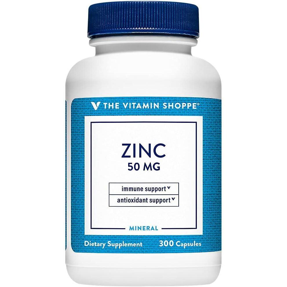 imageZinc 50mg Supports Healthy Immune Function Eye Health Highly Absorbable Antioxidant Supplement Daily Serving Gluten Dairy Free 300 Capsules by The Vitamin Shoppe