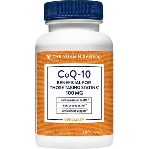 The Vitamin Shoppe CoQ-10 100mg – Beneficial for Those Taking Statins – Supports Heart & Cellular Health and Healthy Energy Production, Essential Antioxidant – Once Daily (180 Capsules)(240 Count (Pack of 1))