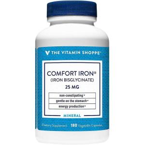 The Vitamin Shoppe Iron 25MG – Red Blood Cell Production, Energy & Oxygen Transport Support, Essential Mineral(180 Count (Pack of 1))