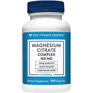The Vitamin Shoppe Magnesium Citrate 160MG – Muscle Relaxation, Bone Health & Energy Production, Highly Absorbable (100 Capsules)