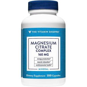 The Vitamin Shoppe Magnesium Citrate 160MG – Muscle Relaxation, Bone Health & Energy Production, Highly Absorbable (300 Capsules)