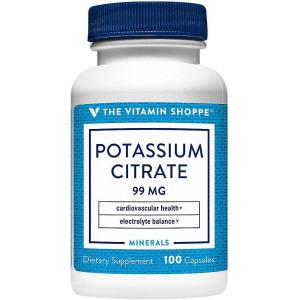 The Vitamin Shoppe Potassium 99MG – Heart Health, Blood Pressure & Electrolyte Balance Support, Essential Mineral (100 Capsules)(Citrus)