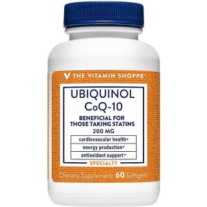 The Vitamin Shoppe Ubiquinol CoQ-10 200mg – Beneficial for Those Taking Statins – Supports Heart & Cellular Health and Healthy Energy Production, Essential Antioxidant – Once Daily (60 Softgels)