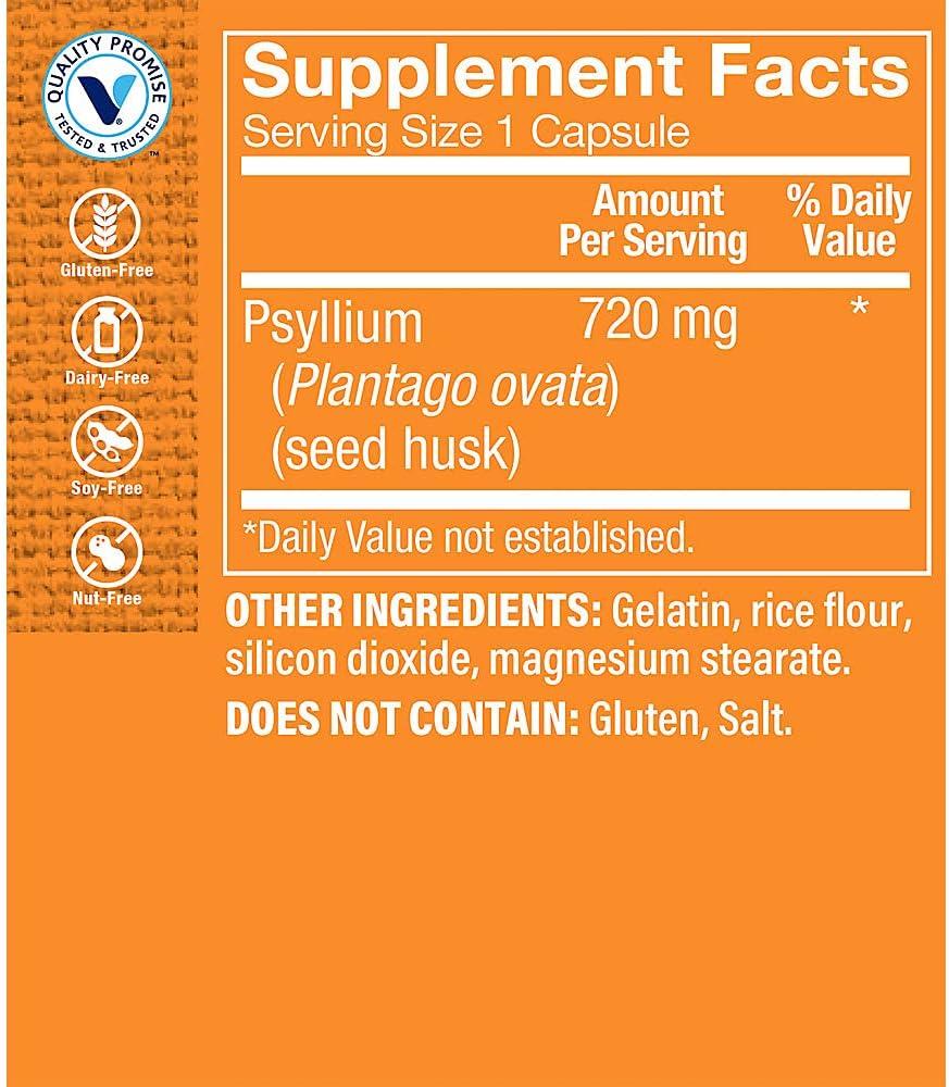 imageThe Vitamin Shoppe Psyllium Husks Plantago Ovata Fiber Supplement 300 Capsules100 Count Pack of 1