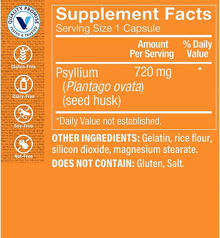 imageThe Vitamin Shoppe Psyllium Husks Plantago Ovata Fiber Supplement 300 Capsules600 Count Pack of 1