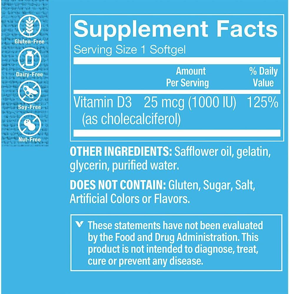 imageThe Vitamin Shoppe Vitamin D3 1000IU Bone Immune amp Cellular Health Cholecalciferol Softgels 200 Softgels GlutenFree200 Count Pack of 1